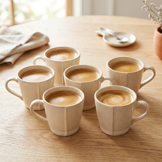 Mug Set 6 Pcs With Wooden Stand & Teapot