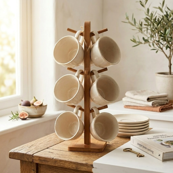 Mug Set 6 Pcs With Wooden Stand