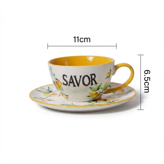 Lemon Pattern Porcelain Mug & Saucer 300 ml