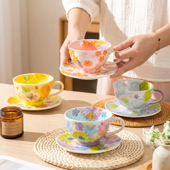 Floral Porcelain Mug & Saucer 240 ml