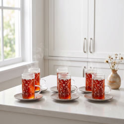 Glass Cups And Saucer Set 6 Pcs