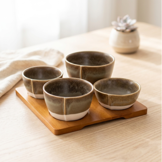 Bowl Set 4 Pcs with Wooden Stand