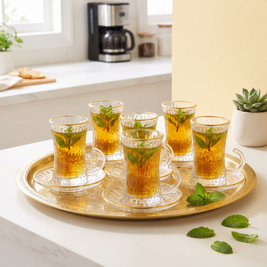 Tea Glass Cups And Saucer Set 6 Pcs