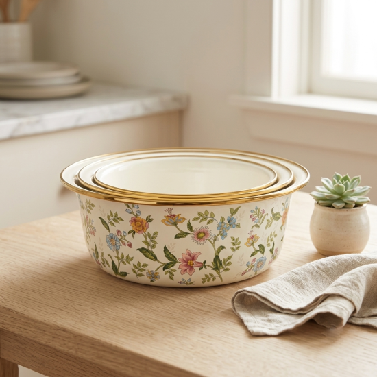 Flowers Pattern Basin Set - 3 Pcs