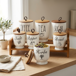 Porcelain Spice Jar Set - 7 Pcs