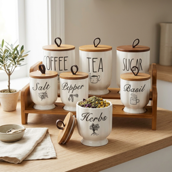 Porcelain Spice Jar Set - 7 Pcs