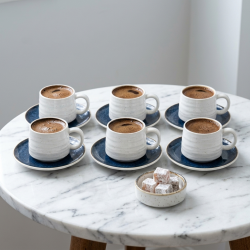 Porcelain Coffee Cup and Saucer Set - 6 Pcs