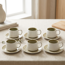 Porcelain Coffee Cup and Saucer Set - 6 Pcs