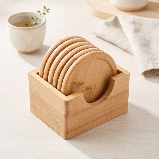 Wooden Coaster Set 6 Pcs