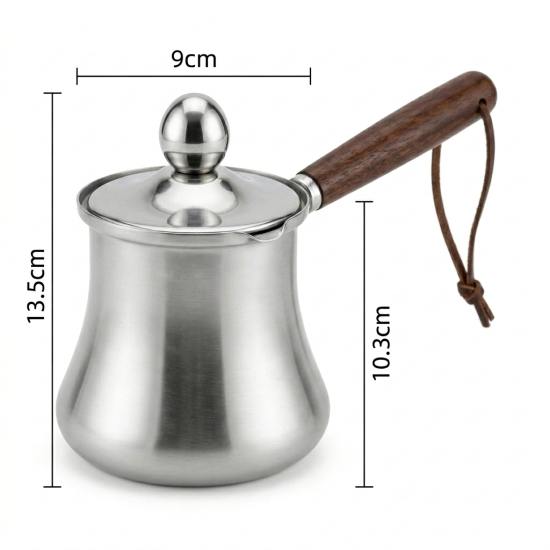 Stainless Steel Coffee Pot With Wooden Handle 550 ml