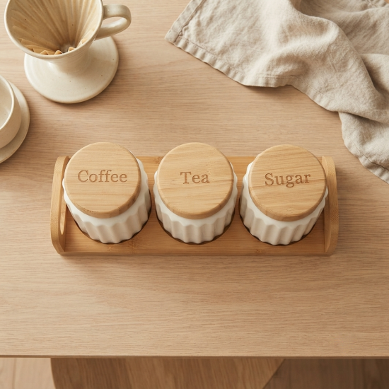Ceramic Jar Set With Base 3 Pieces