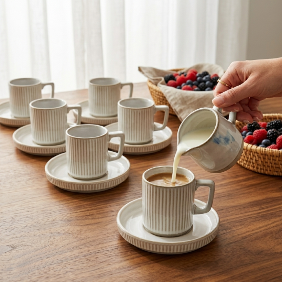 Porcelain Coffee Cup and Saucer Set - 6 Pcs