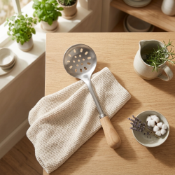 Steel spoon with a wooden handle