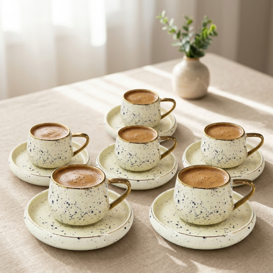 Porcelain Coffee Cup and Saucer Set - 6 Pcs