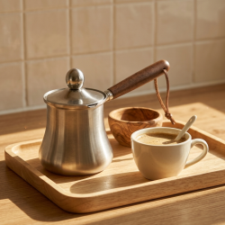 Stainless Steel Coffee Pot With Wooden Handle 550 ml