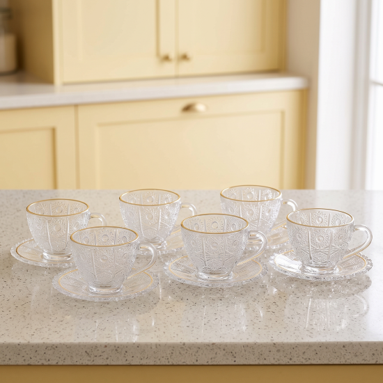 Tea Glass Cups And Saucer Set 6 Pcs