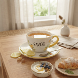 Lemon Pattern Porcelain Mug & Saucer 300 ml