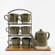 Mug Set 6 Pcs With Wooden Stand & Teapot