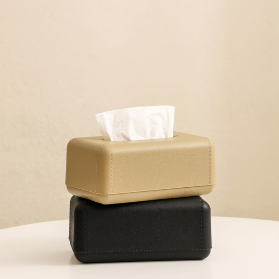 Double Sided Leather and Wood Tissue Box