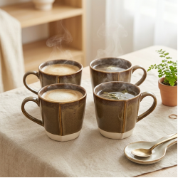 Mug Set 4 Pcs With Wooden Stand