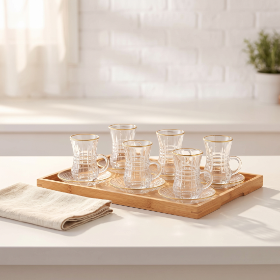Tea Glass Cups And Saucer Set 6 Pcs