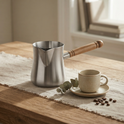 Stainless Steel Coffee Pot With Wooden Handle 500 ml