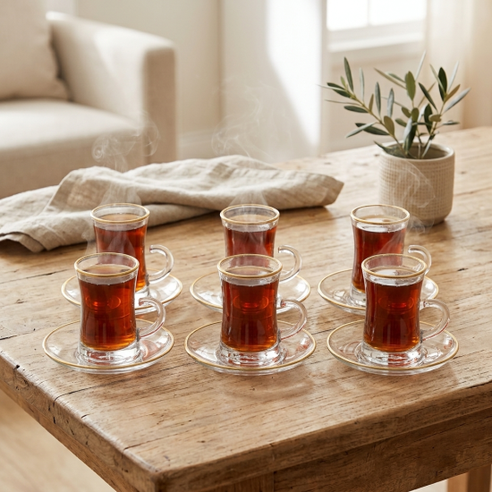 Tea Glass Cups And Saucer Set 6 Pcs