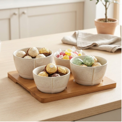Bowl Set 4 Pcs with Wooden Stand