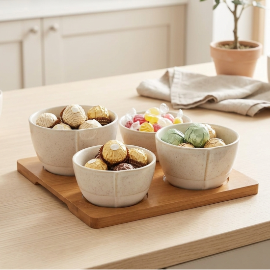 Bowl Set 4 Pcs with Wooden Stand