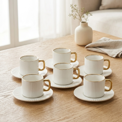 Porcelain Coffee Cup and Saucer Set - 6 Pcs