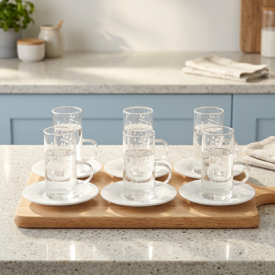 Glass Cups And Saucer Set 6 Pcs