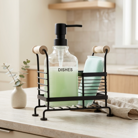 Glass Soap Dispenser with Metal Stand