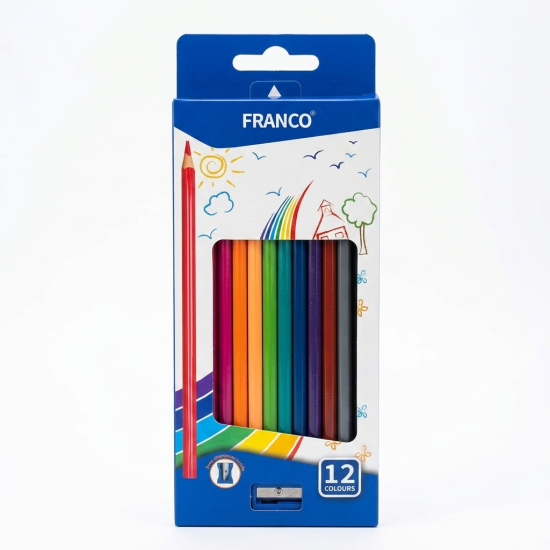 Franco 12 Wood Color Pencils With A Sharpener Gift