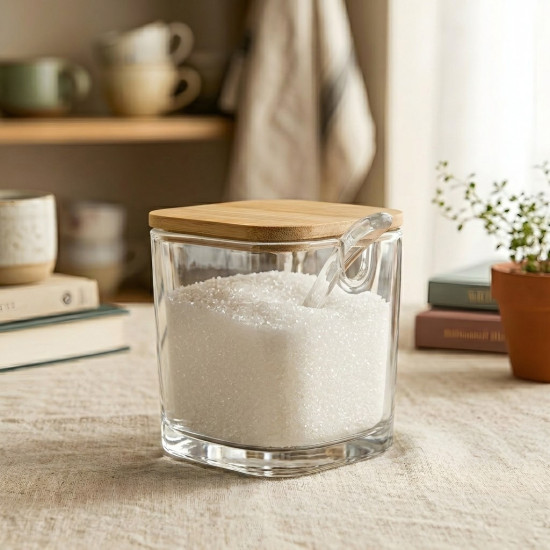 Glass Jar with Wooden Lid & Spoon