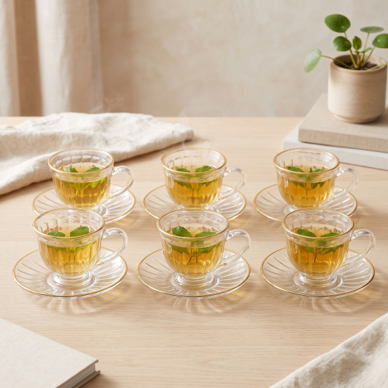 Tea Glass Cups And Saucer Set 6 Pcs