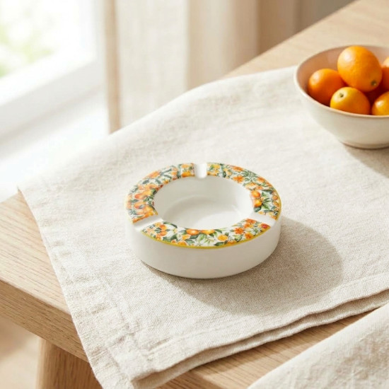 Orange Pattern Ceramic Ashtray Medium