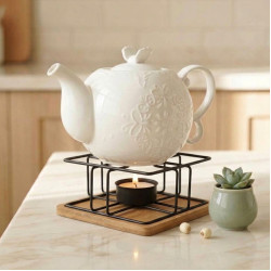 Metal Teapot Warmer with Wooden Base