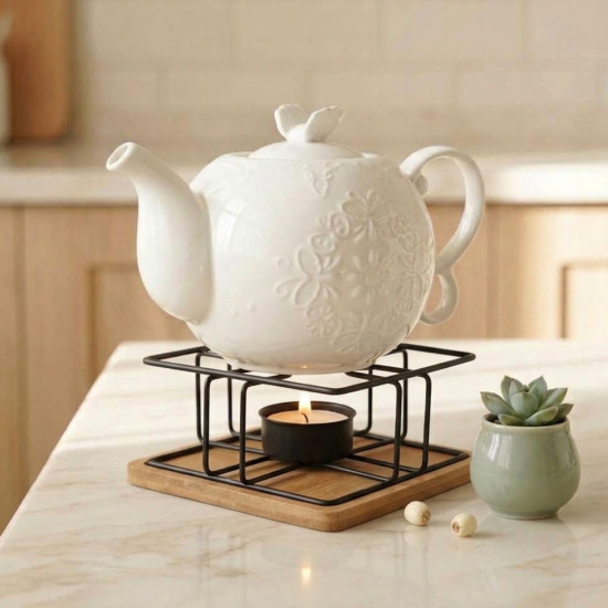 Metal Teapot Warmer with Wooden Base