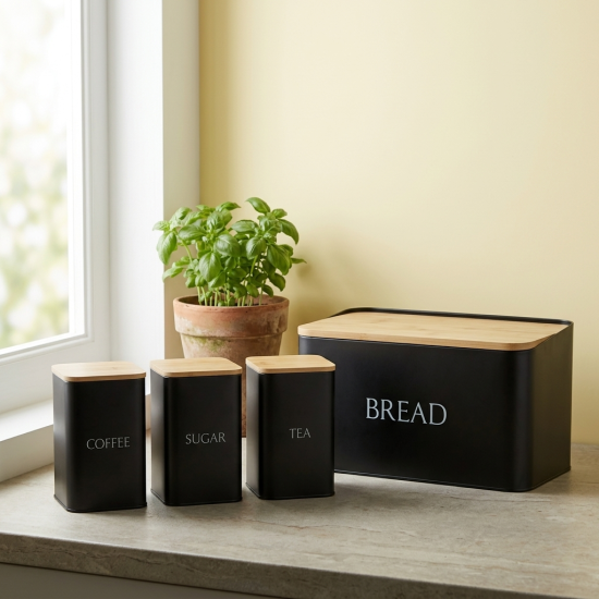 Bread Box And 3 Canisters Set