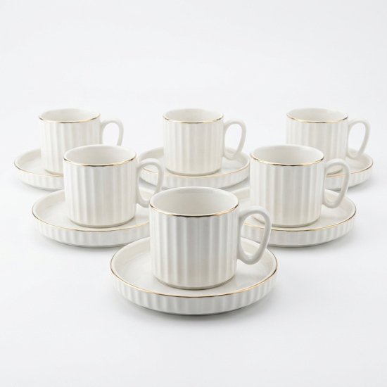 Porcelain Coffee Cup and Saucer Set - 6 Pcs
