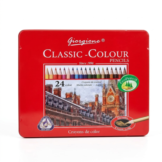Wooden Colored Pencils in A Metal Box 24 Pcs