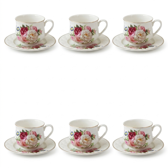 Porcelain Coffee Cup and Saucer Set - 6 Pcs