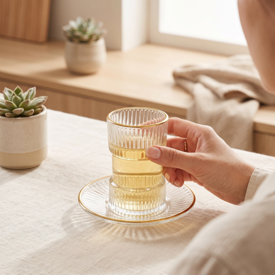 Tea Glass Cups And Saucer Set 6 Pcs