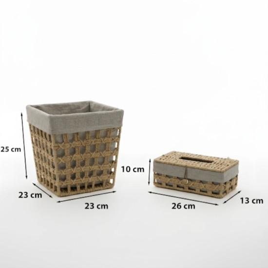 Straw Trash Can & Tissue Box