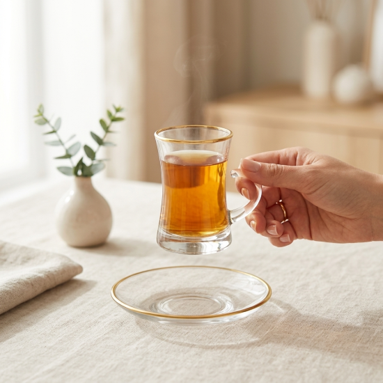 Tea Glass Cups And Saucer Set 6 Pcs