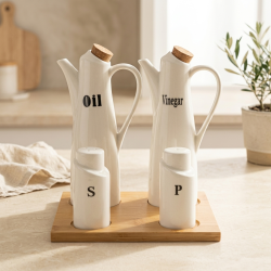 Porcelain Oil Dispenser & Salt Shaker Set - 4 Pcs
