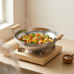 Stainless Steel Wok With Wooden Handle 30 cm
