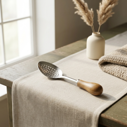 Steel spoon with a wooden handle