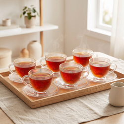 Tea Glass Cups And Saucer Set 6 Pcs