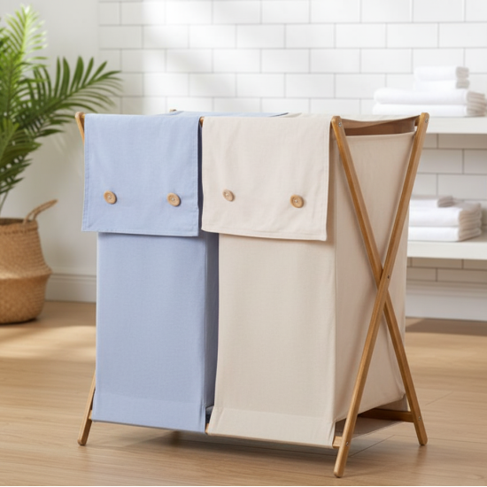 Wooden & Fabric Laundry Basket